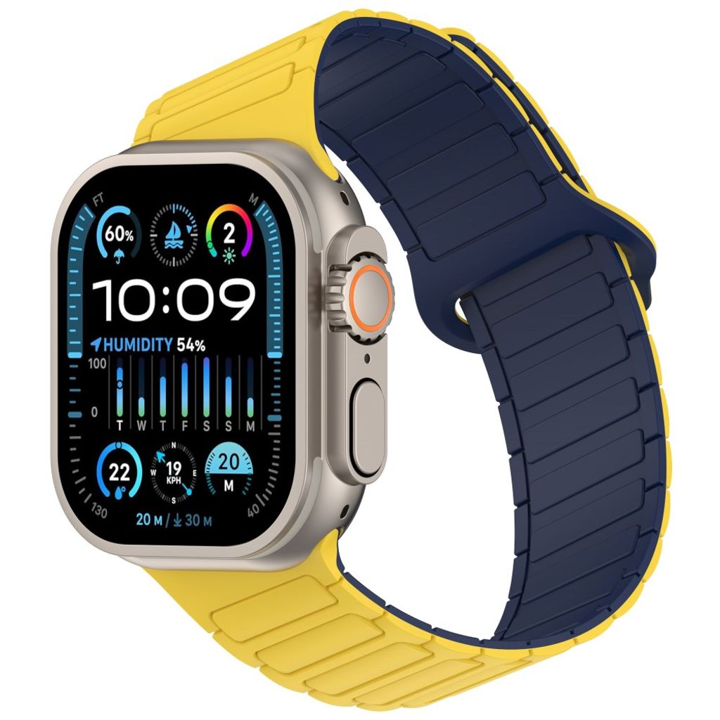 Apple Watch 42/41/40/38mm Klockarmband i Silikon Magnetisk Loop - Gul/Blå