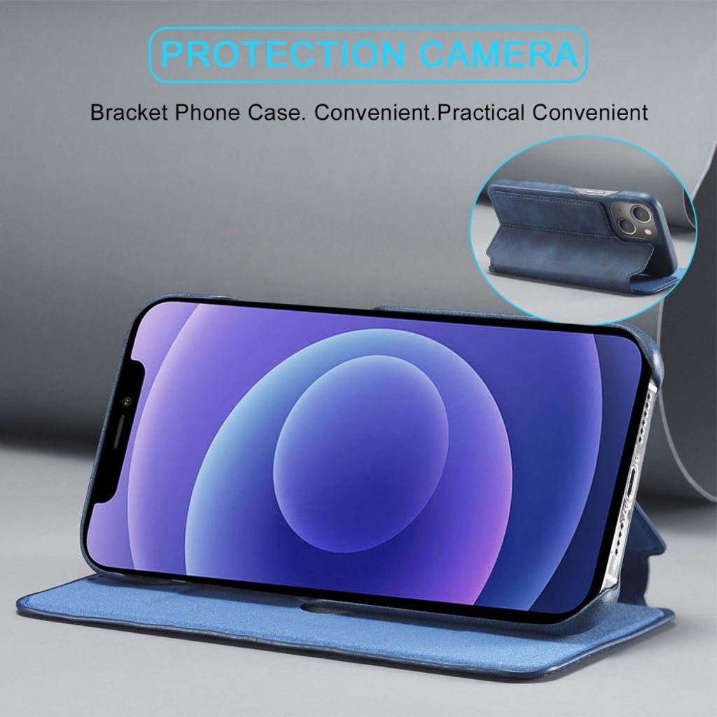 LC.IMEEKE Retro Style Pungetui for iPhone 13 Mini – Blå