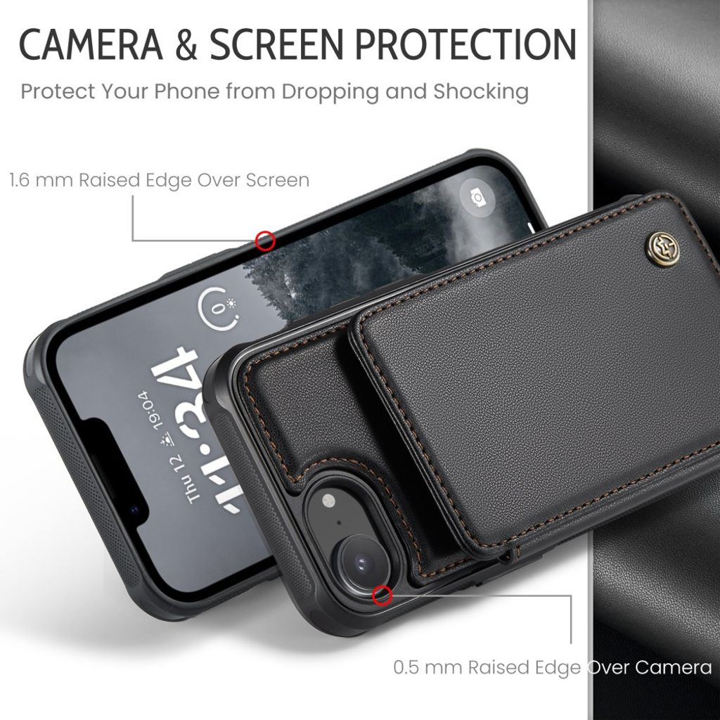 CASEME iPhone 16e Lommebokdeksel med RFID Kortholder og Stativ – Svart