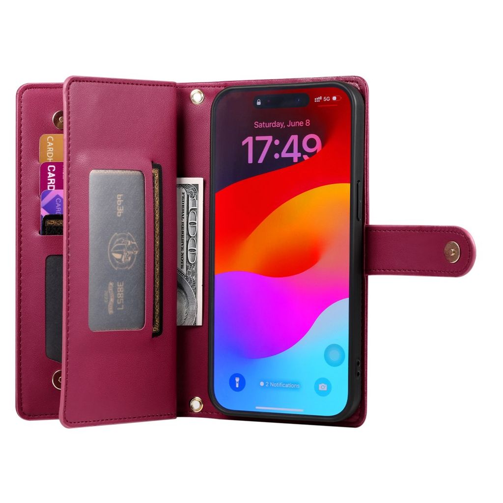iPhone 17 Pro Max Plånboksfodral med Bärrem - Röd