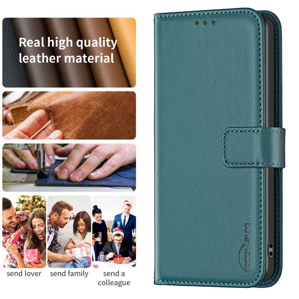 BINFEN COLOR iPhone 15 Wallet Cover Stand PU Leather - Green