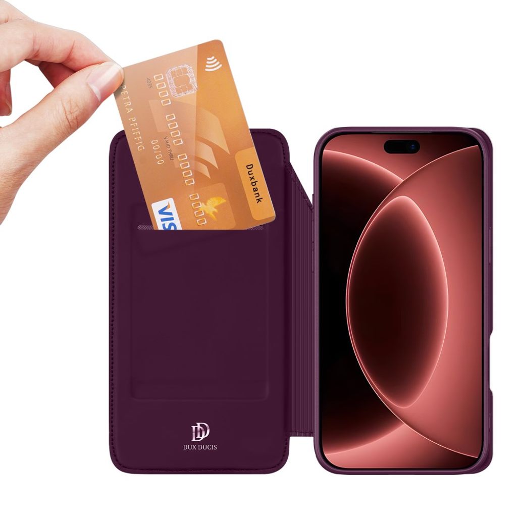 DUX DUCIS iPhone 18 Pro / 17 Pro Lompakkokotelo PU-nahka - Dark Cherry