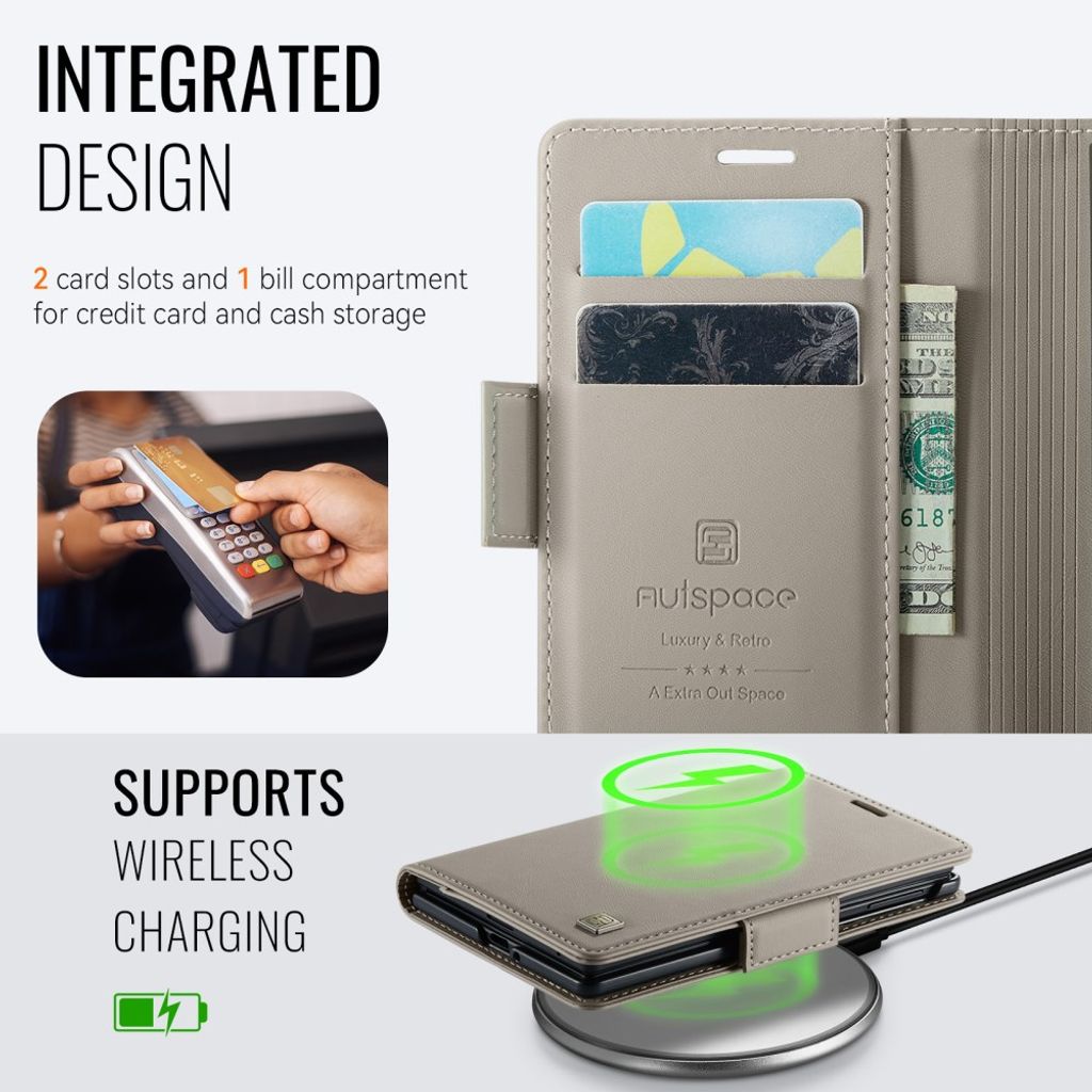 AUTSPACE Samsung Galaxy Z Fold8 Lompakkokotelo PU-nahka RFID-suojattu - Harmaa