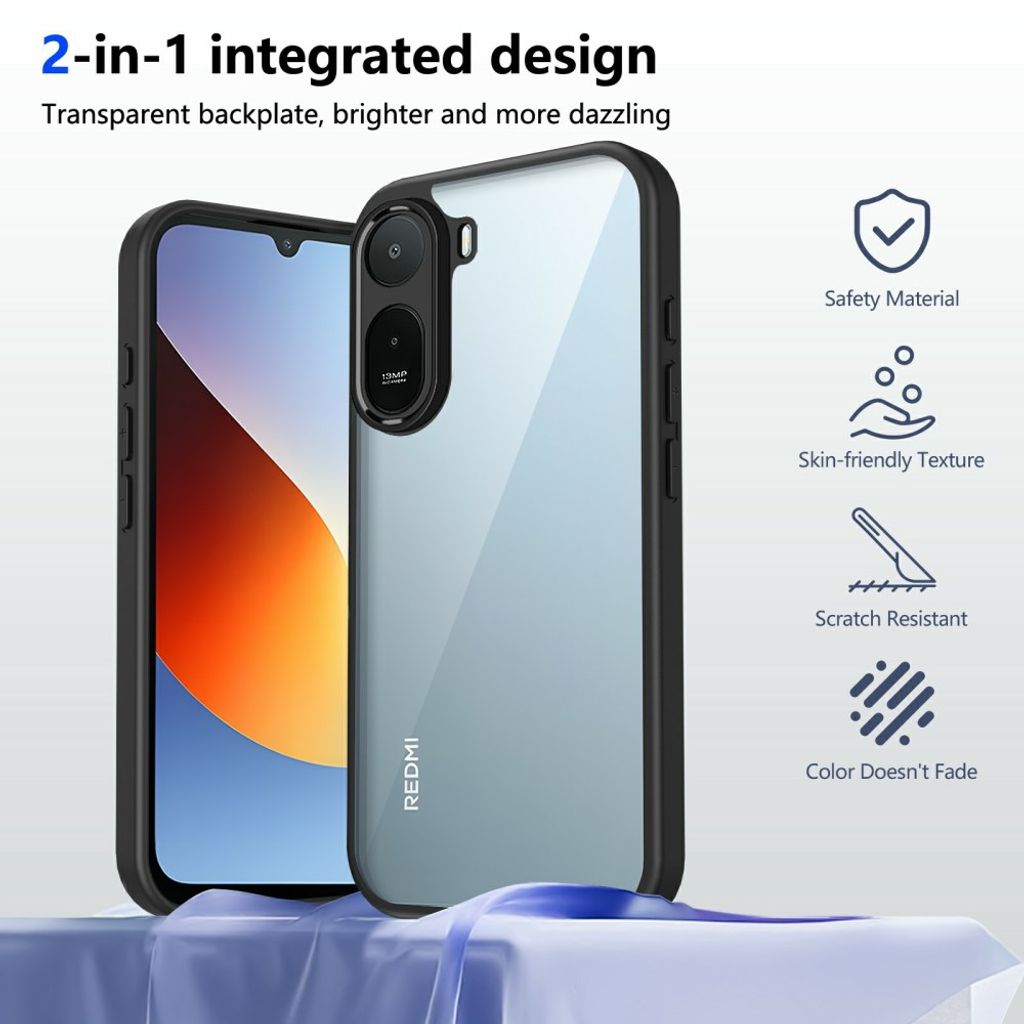 Xiaomi Poco C85x 5G/Redmi A7 Pro Skal Stötsäker Transparent - Svart