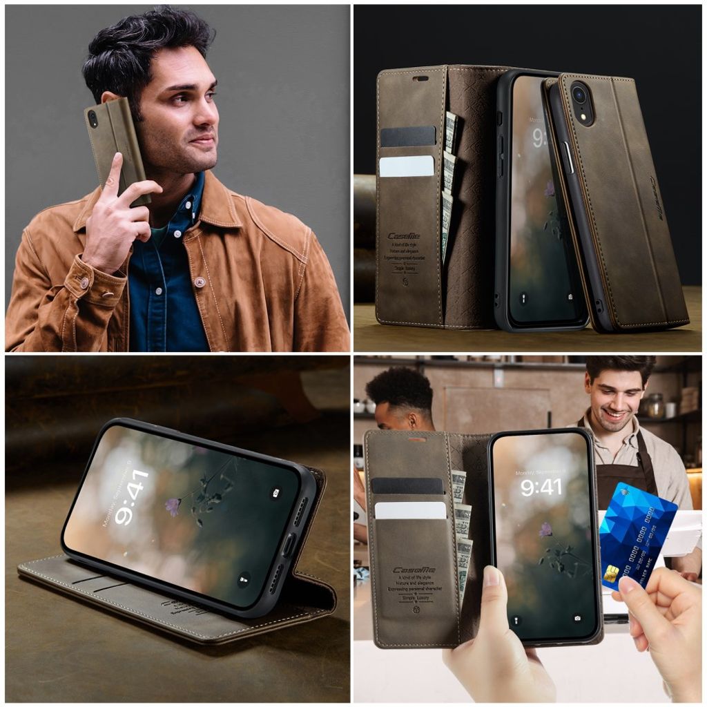 CASEME iPhone XR Plånboksfodral RFID-blockerande Stativ – Kaffe