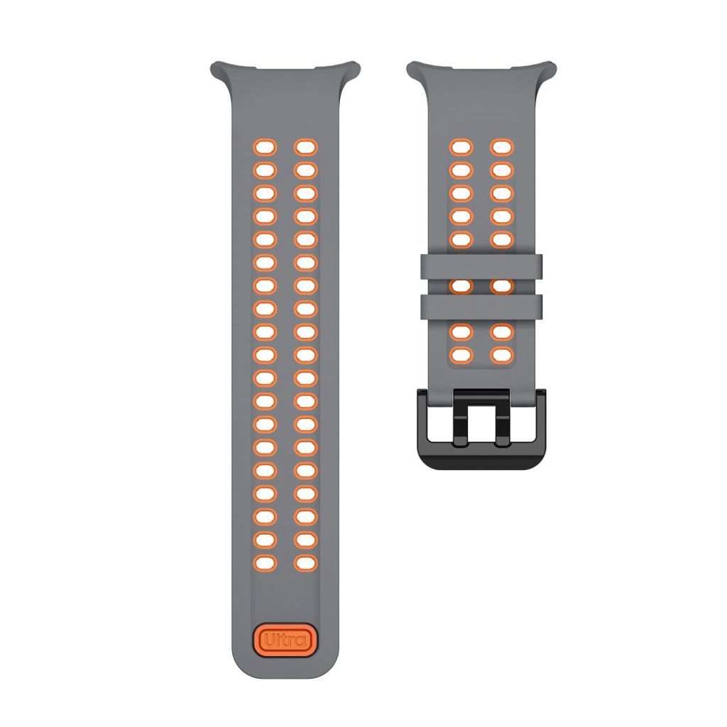 Samsung Galaxy Watch Ultra/Ultra2 Tofarget silikon klokkerem med dobbel spenne - Grå/oransje