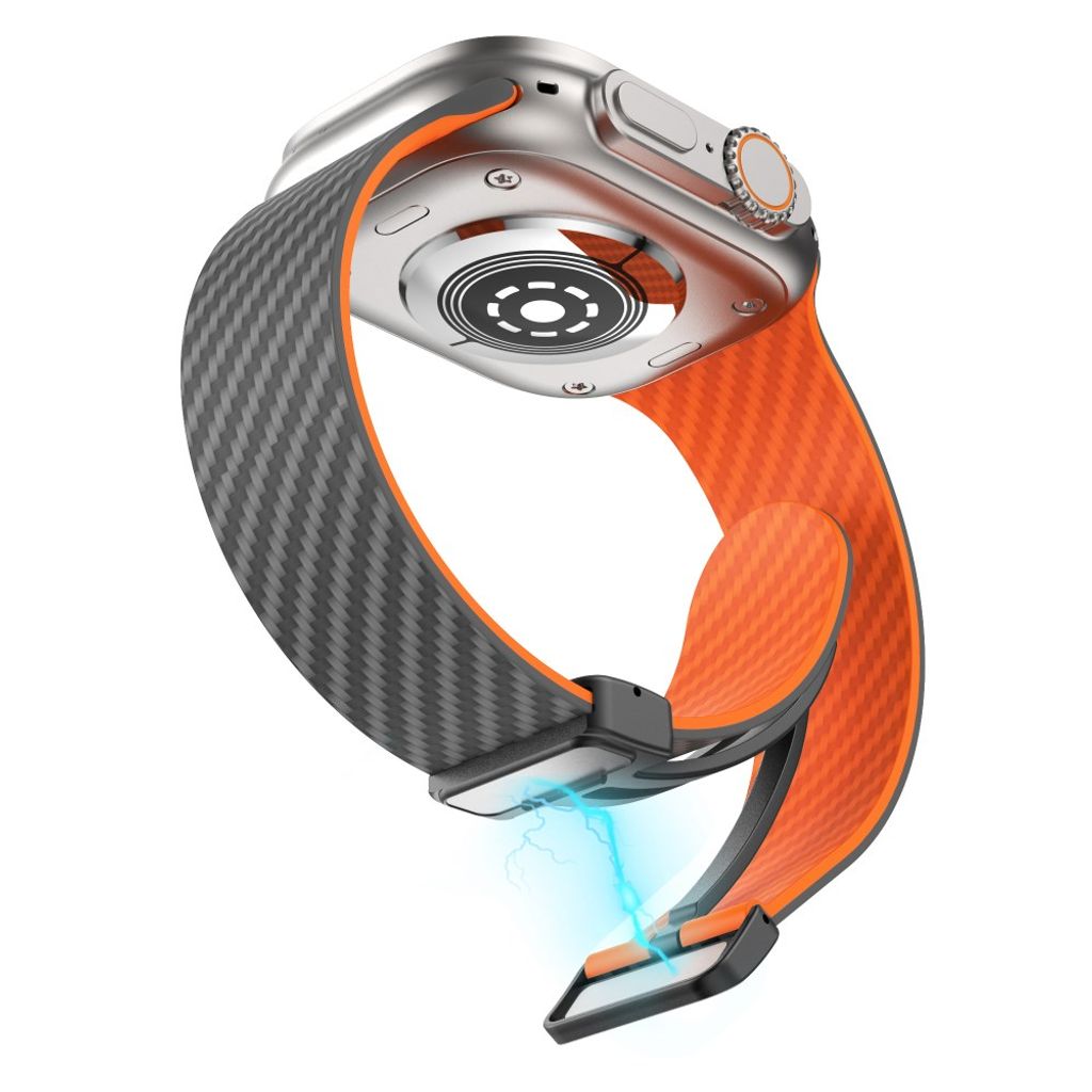 Apple Watch 49 / 46 / 44 / 42mm Klockarmband kolfibertextur - Grå/Orange