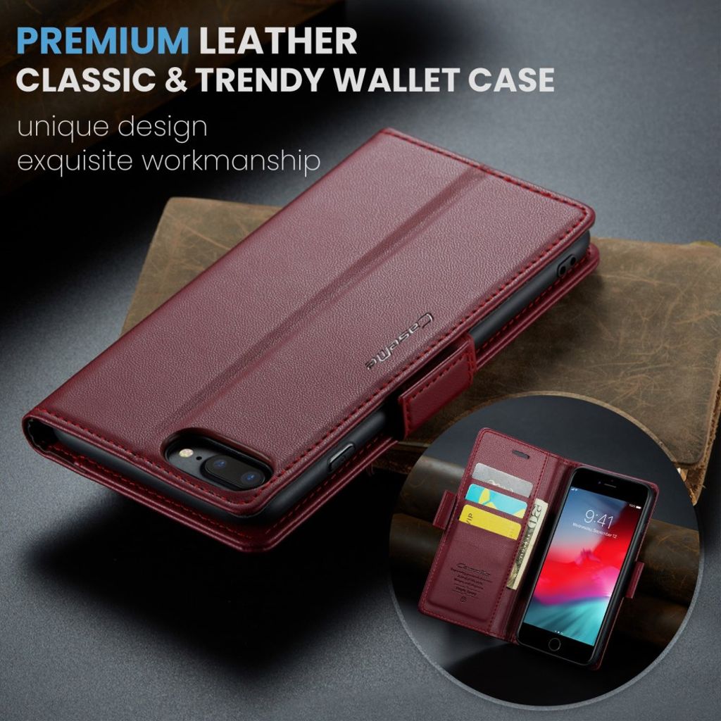 CASEME iPhone 6 Plus/6s Plus/7 Plus/8 Plus Kotelo Korttipaikka - Punainen