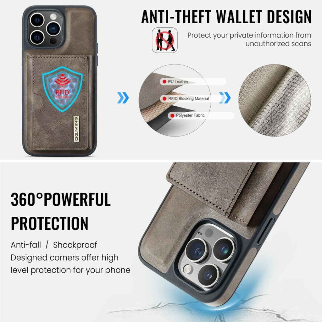 DG.MING M6 iPhone 13 Pro Lompakkokuori Irrotettava Magneetti - Kahvi
