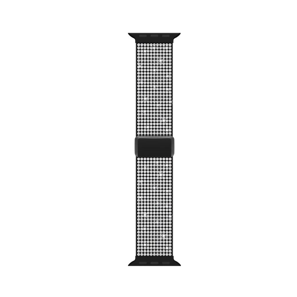 Apple Watch 42/41/40/38mm Klockarmband i Nylon med Strass - Svart/Vit