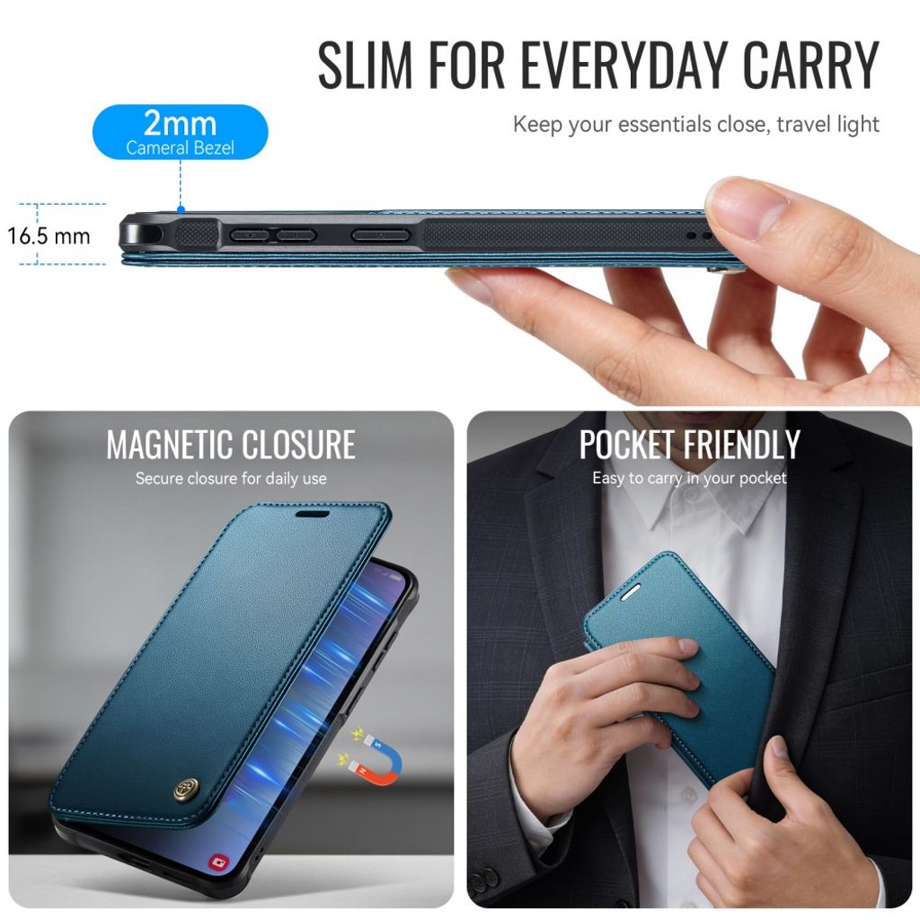 CASEME 053 Samsung Galaxy A17/A16/A26 Lompakkokotelo MagSafe RFID-estävä - Sininen