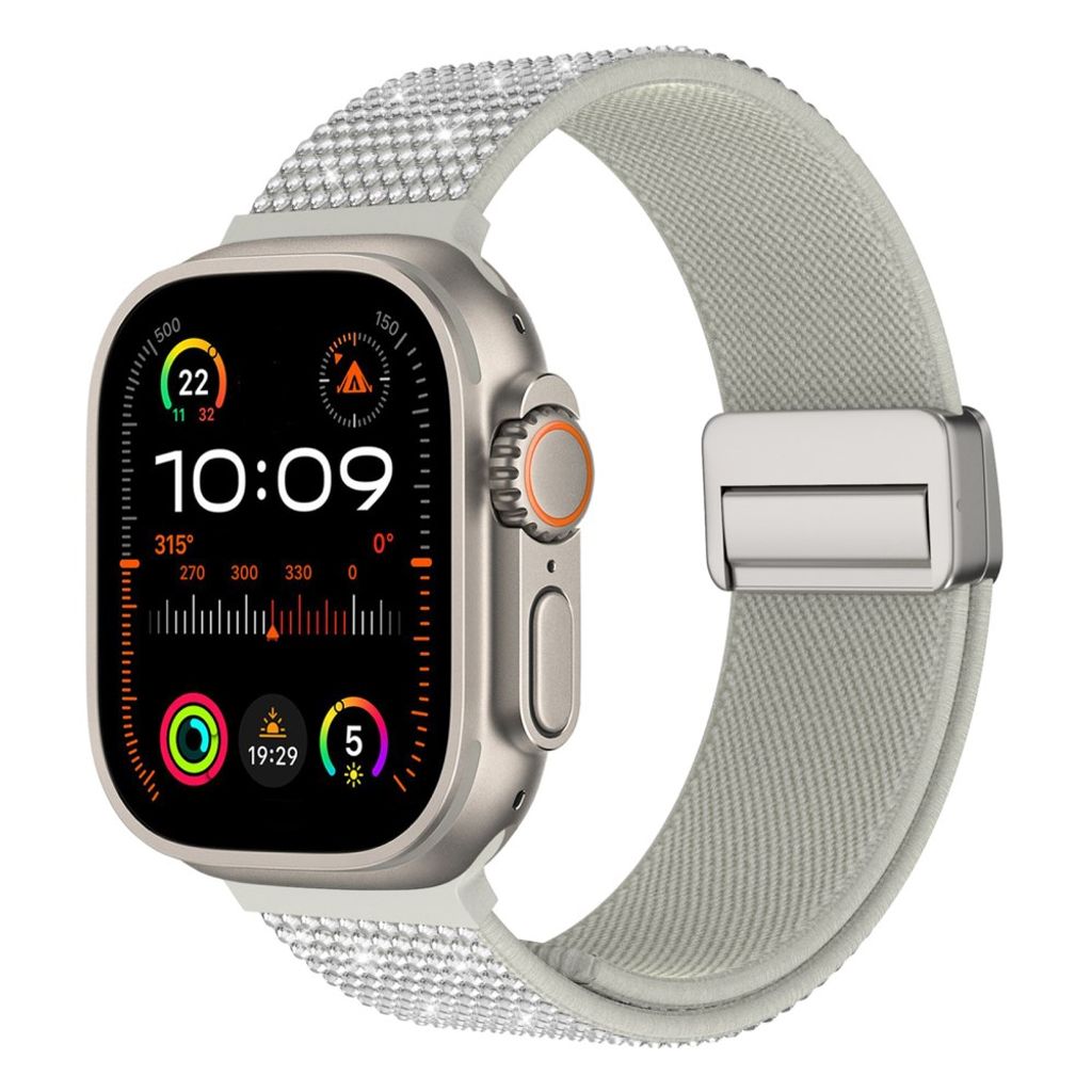 Apple Watch 49/46/44/42mm Klockarmband i Nylon med Strass - Silver