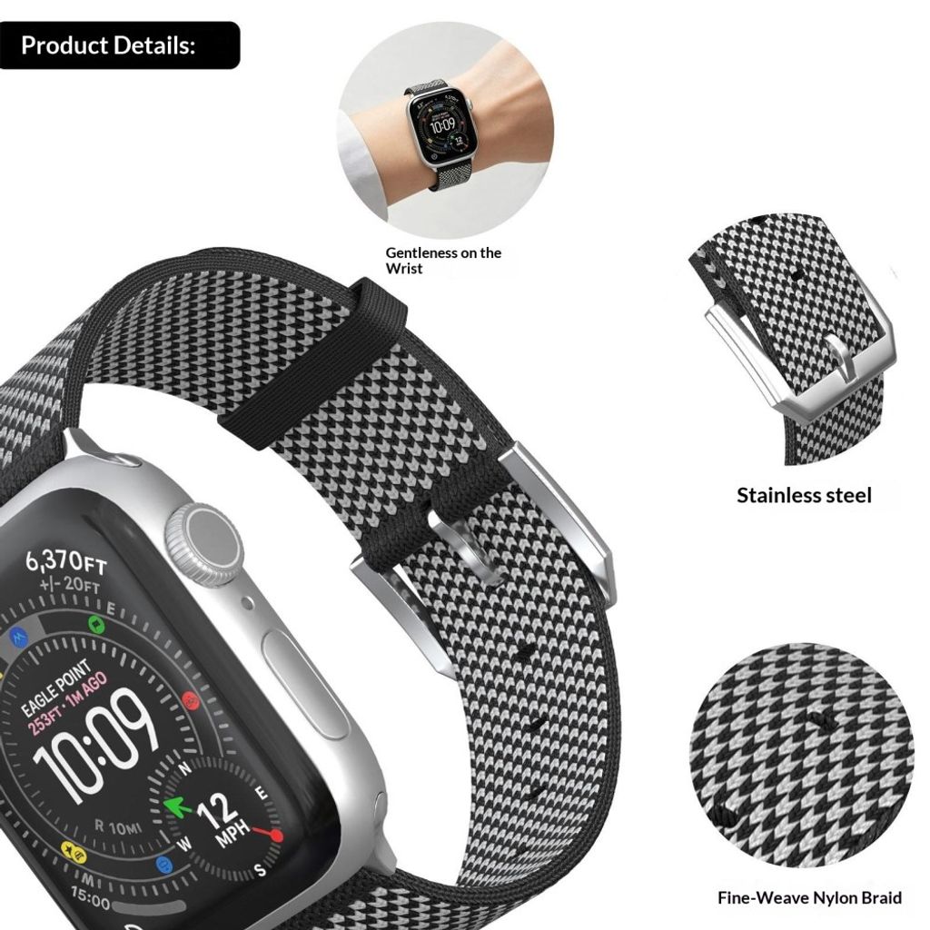 Apple Watch 42 / 41/ 40 / 38mm Justerbart klockarmband i nylon - Grå