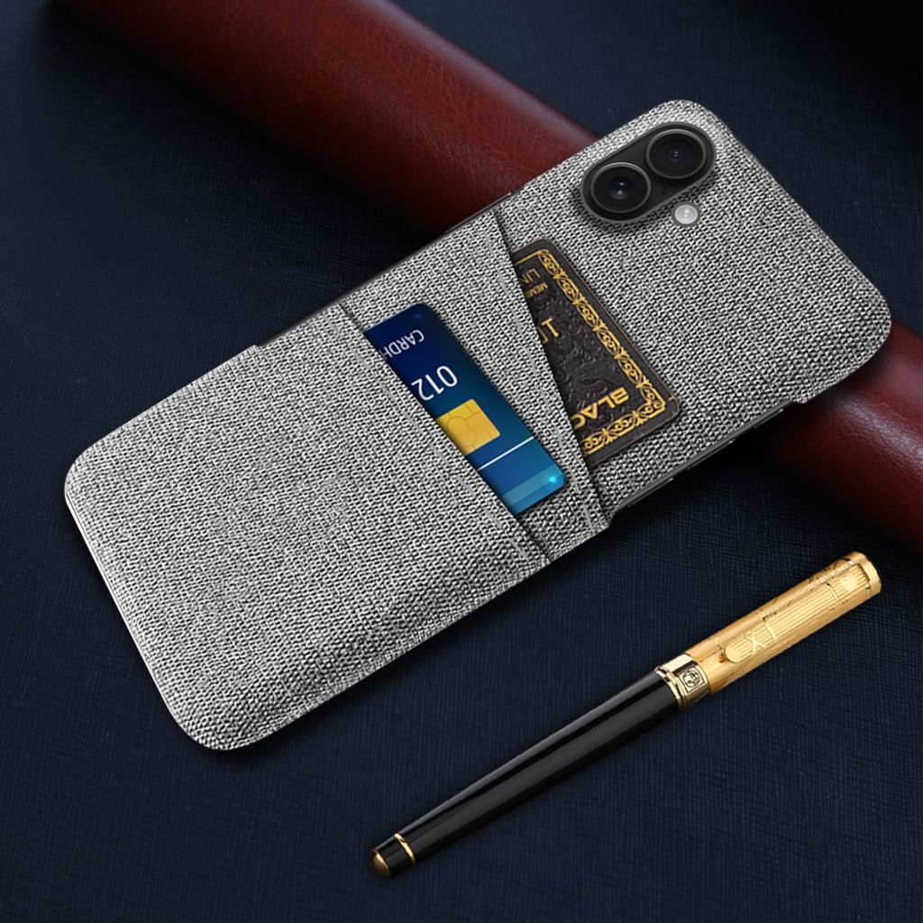 iPhone 17 Skal i Textil med 2 Kortfack - Ljusgrå