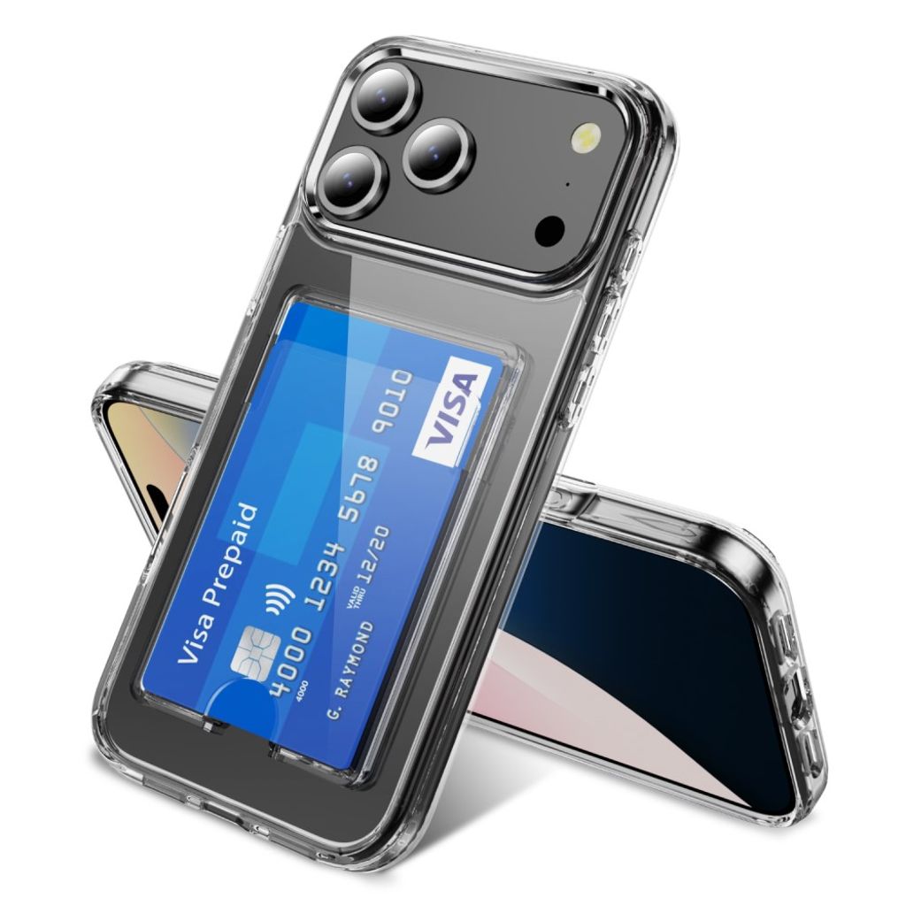 iPhone 17 Pro Max kuori korttipaikalla – läpinäkyvä