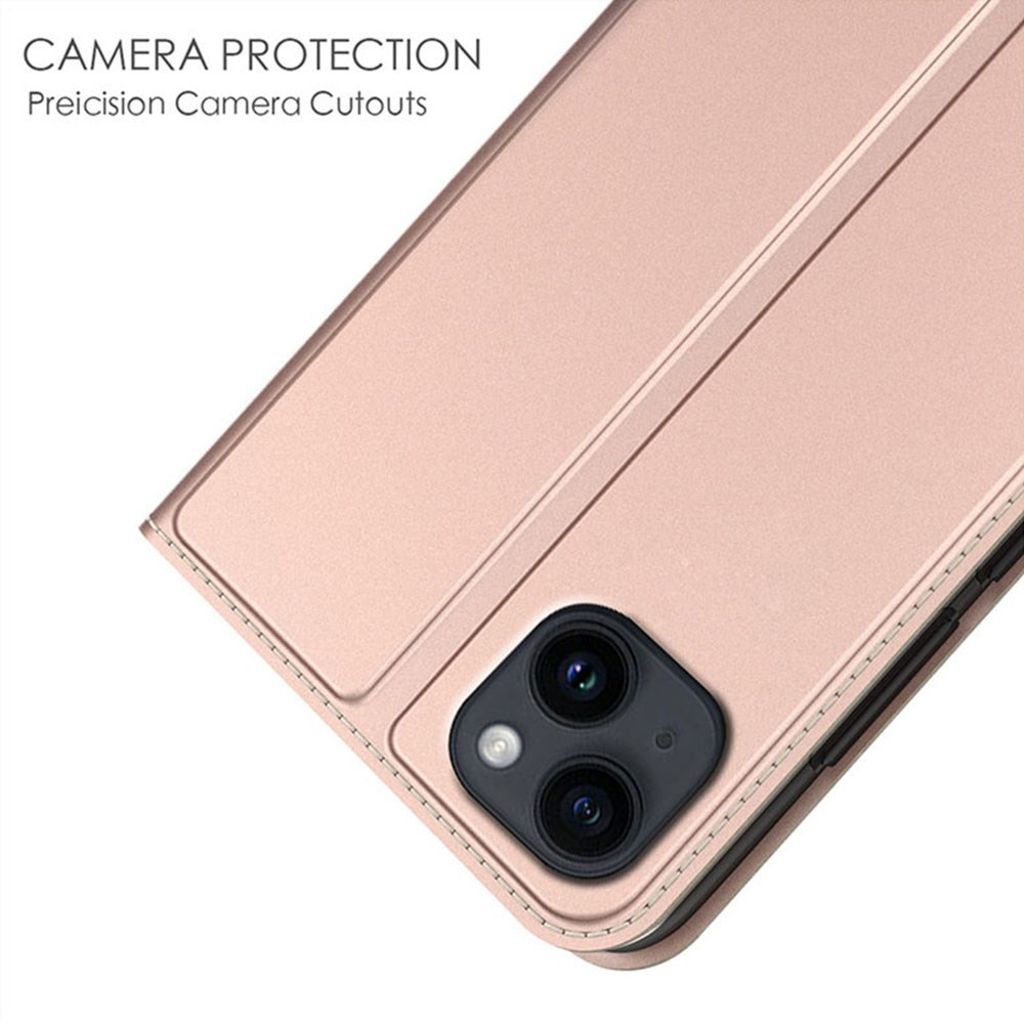 iPhone 13 Wallet Cover Stand PU Leather - Rose Gold