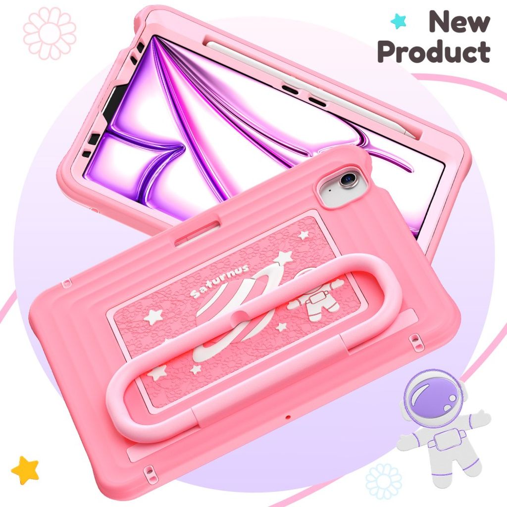 Lasten kuori jalustalla iPad Airille/Prolle 11" - Vaaleanpunainen