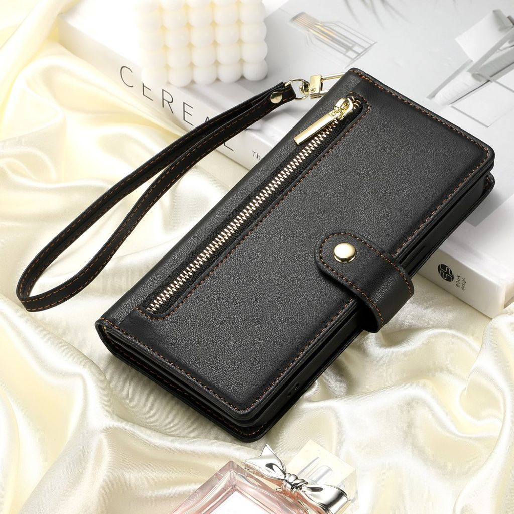 Samsung Galaxy S26 Plus Lommeboketui med Lomme og Stropper - Svart