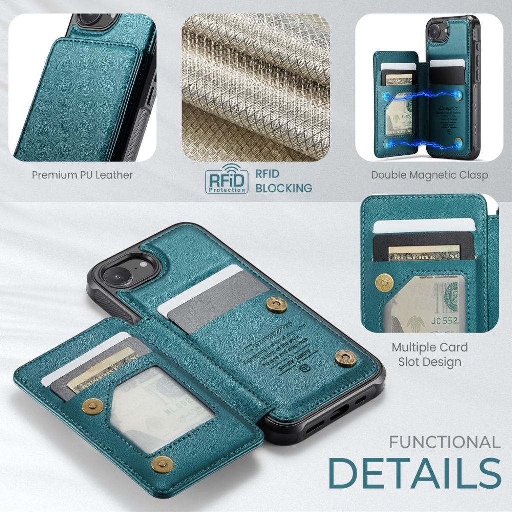 CASEME iPhone 16e Plånboksskal med RFID-blockerande Kortfack – Grön