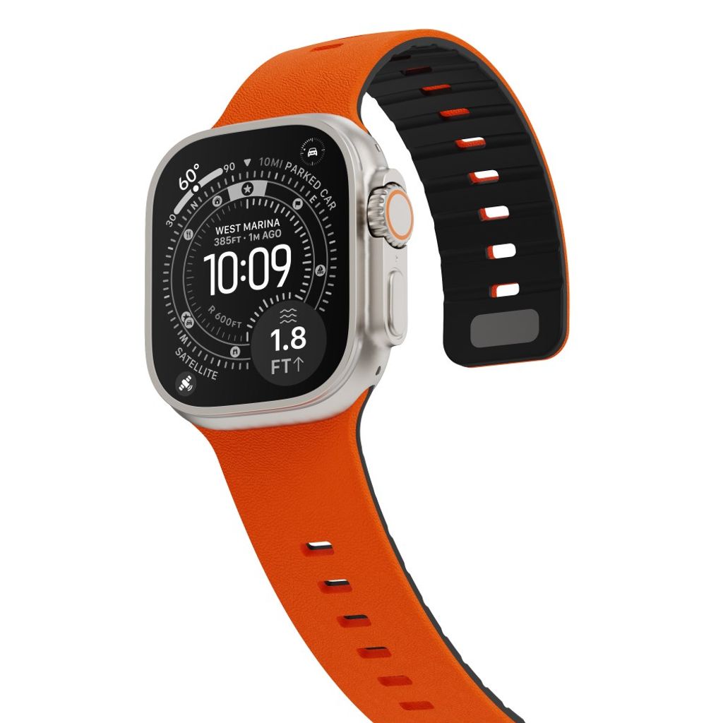 Apple Watch 49/46/44/42mm Klockarmband i texturerat silikon - Orange/Svart