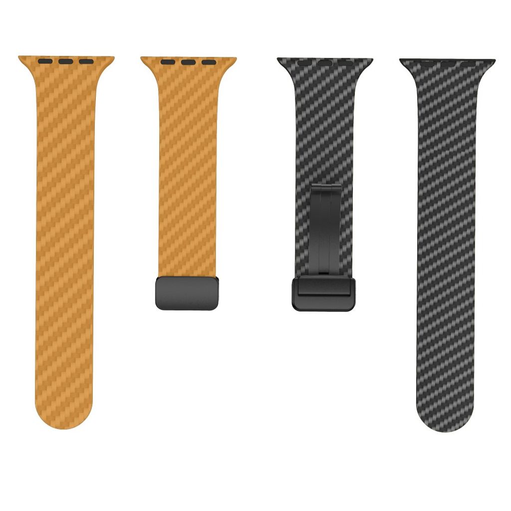 Apple Watch 49 / 46 / 44 / 42mm Klockarmband kolfibertextur - Ljusbrun/Svart