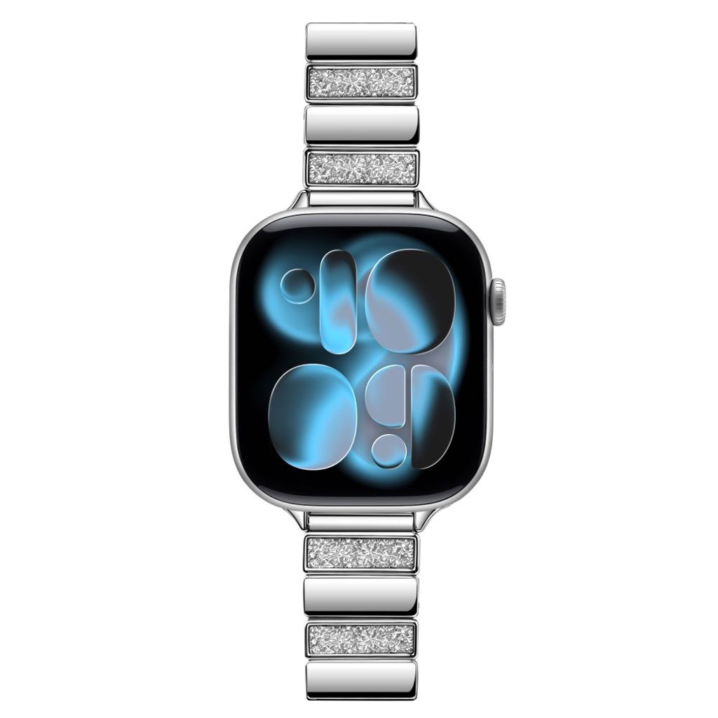 Apple Watch 42/41/40/38mm Klockarmband i rostfritt stål med glitter - Silver