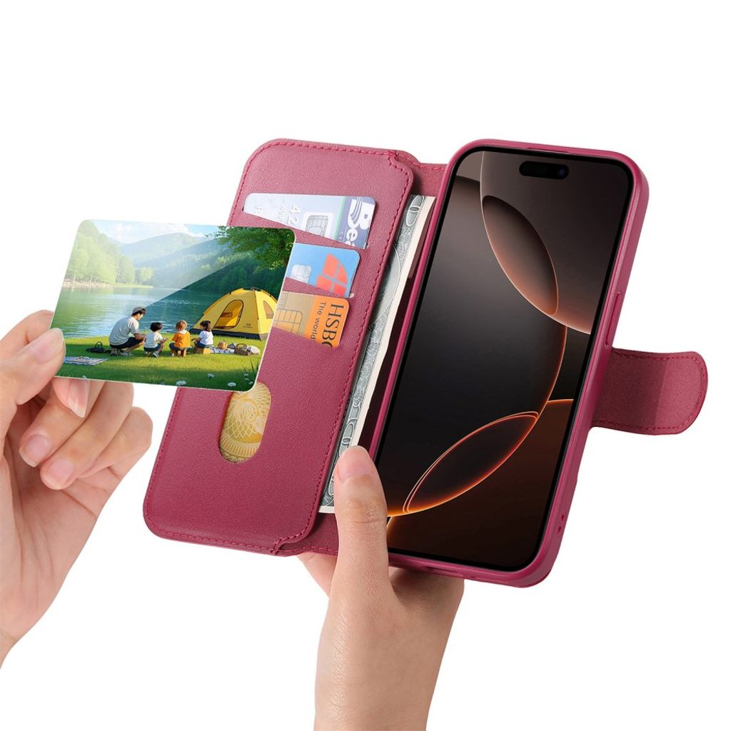 CASENEO Plånboksfodral RFID-blockerande med Handledsband för iPhone 16e – Röd