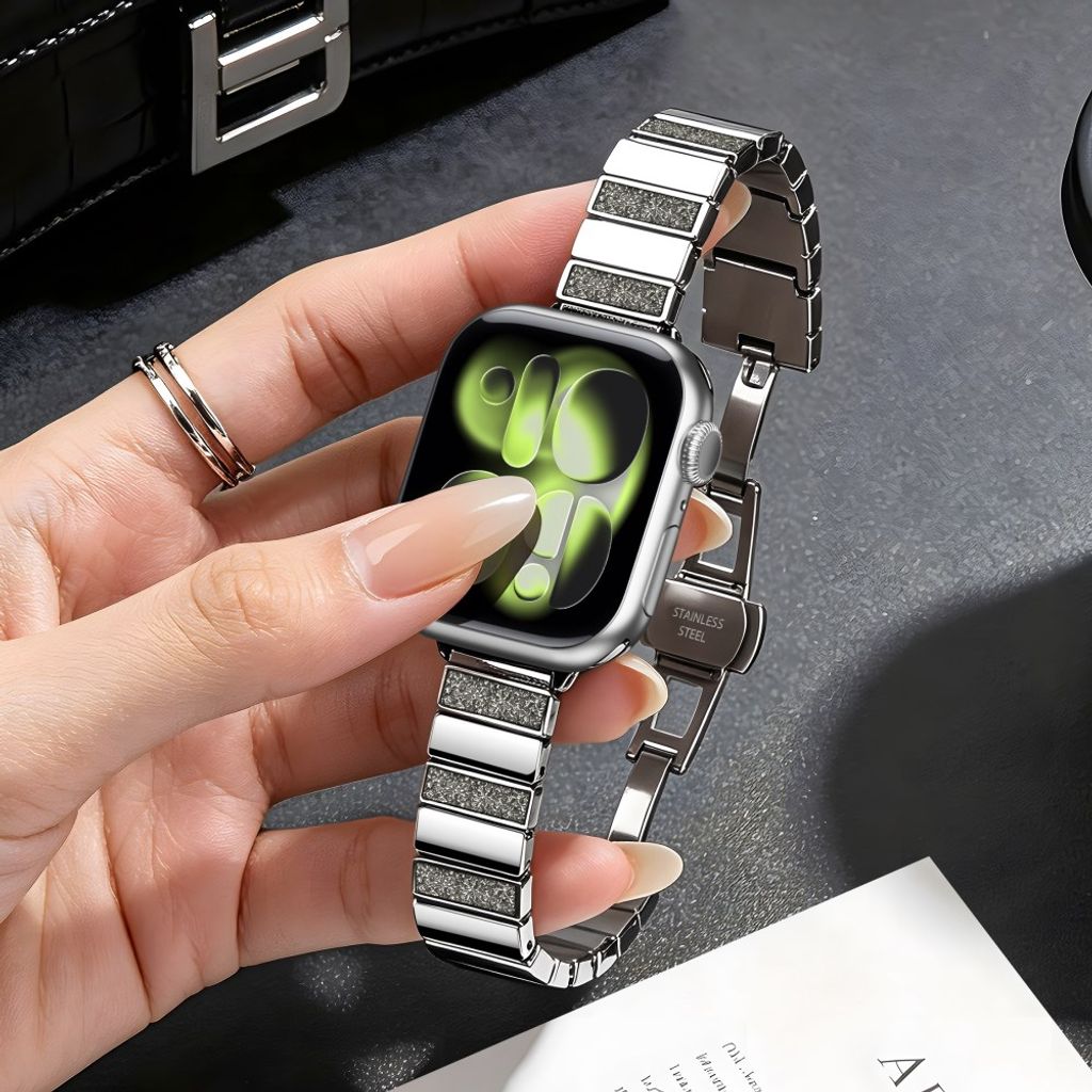 Apple Watch 49/46/44/42mm Klockarmband i rostfritt stål med glitter - Grå