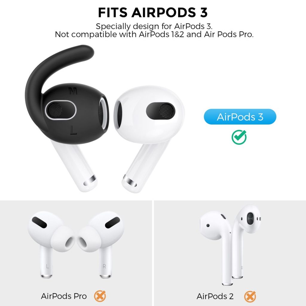 AHASTYLE Apple AirPods Pro 3 Ørekroge 3 Par, størrelse M og Cover - Sort