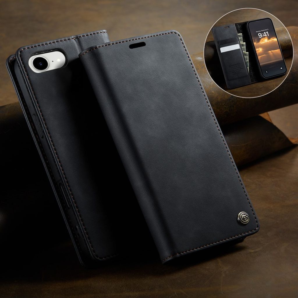 CASEME iPhone 16e Wallet Cover RFID Blocking Stand – Black