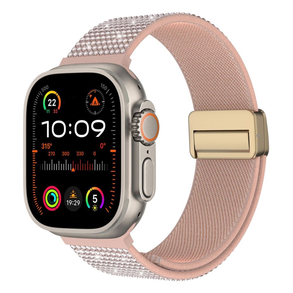 Apple Watch 49/46/44/42mm Klockarmband i Nylon med Strass - Rosa