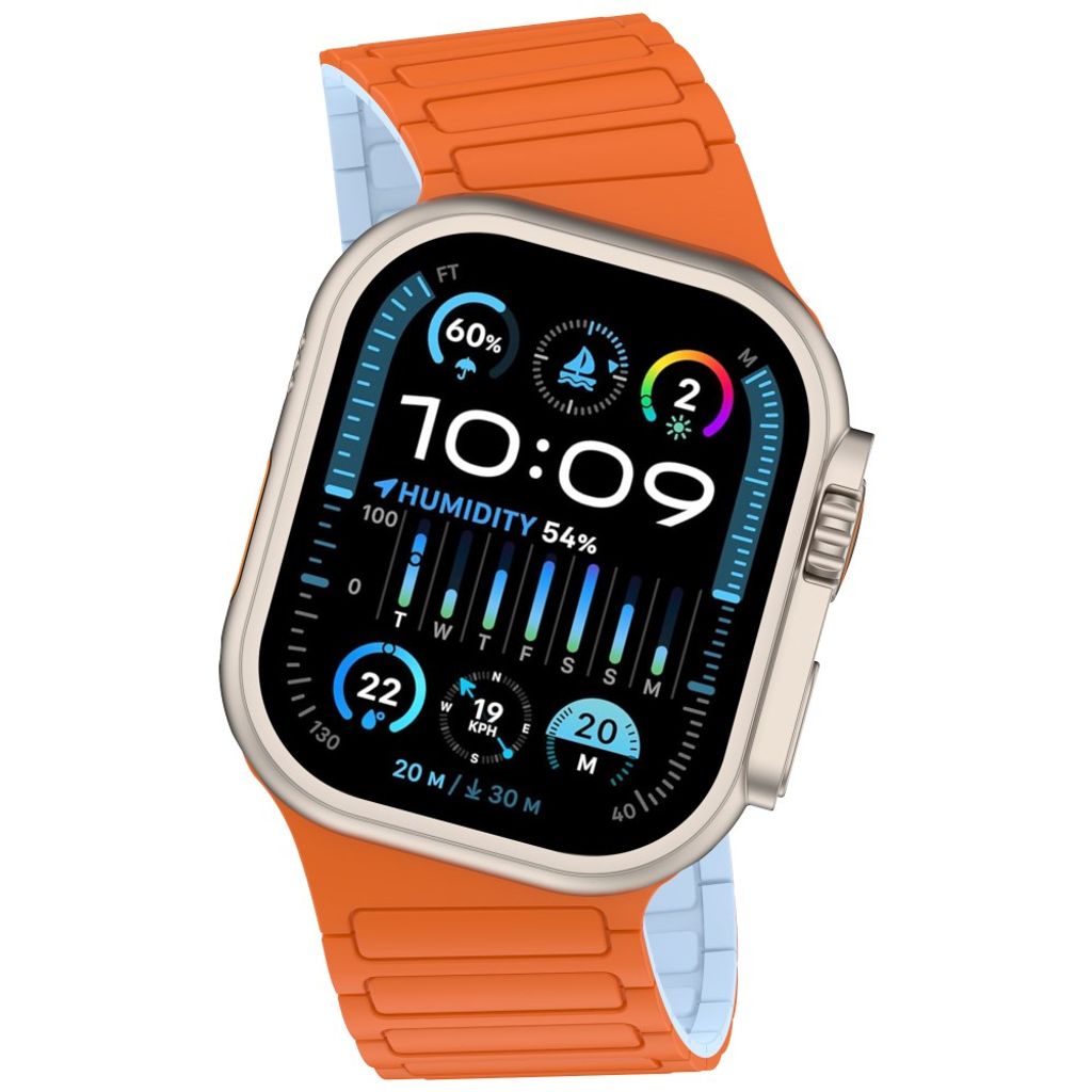 Apple Watch 49/46/44/42mm Klockarmband i Silikon Magnetisk Loop - Orange/Blå