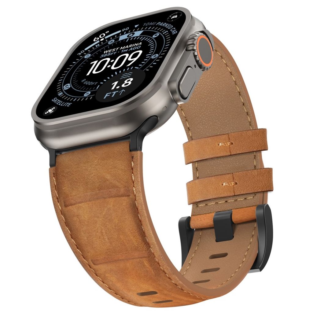AHASTYLE DD12 Apple Watch 49 / 46 / 44 / 42mm Nahkainen kellonranneke - Ruskea