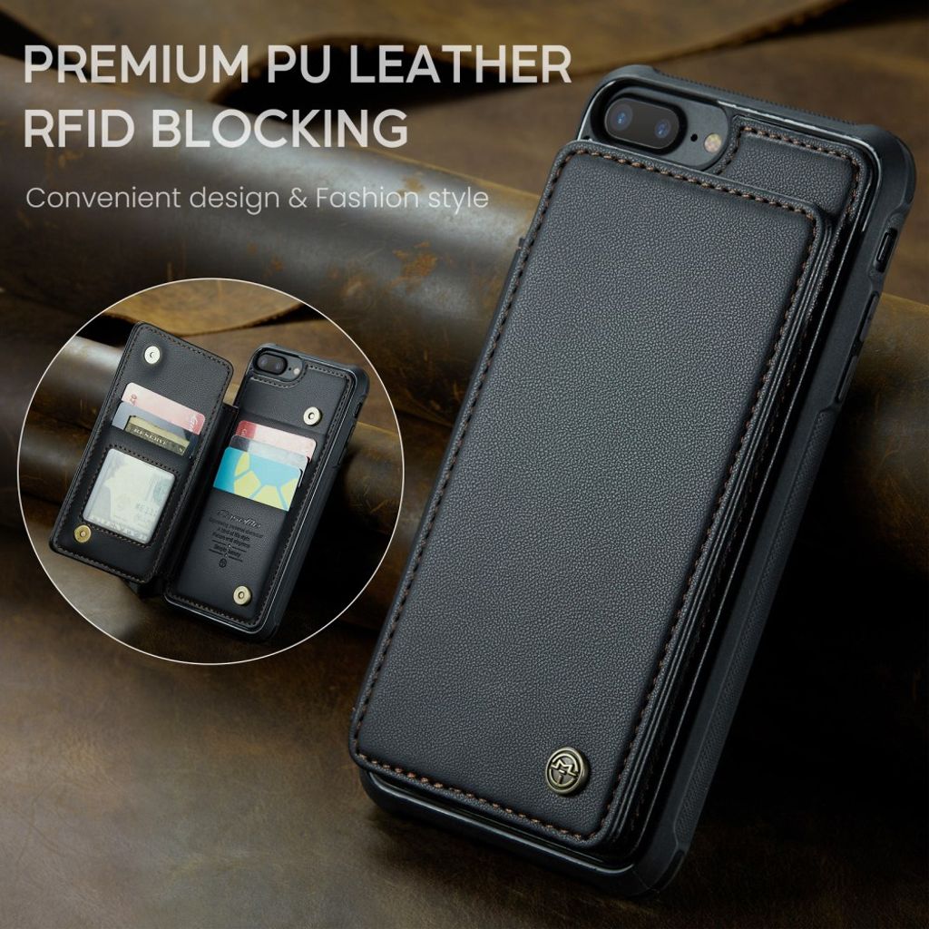 CASEME iPhone 6 Plus/6s Plus/7 Plus/8 Plus Cover med 5 Kortplads - Sort