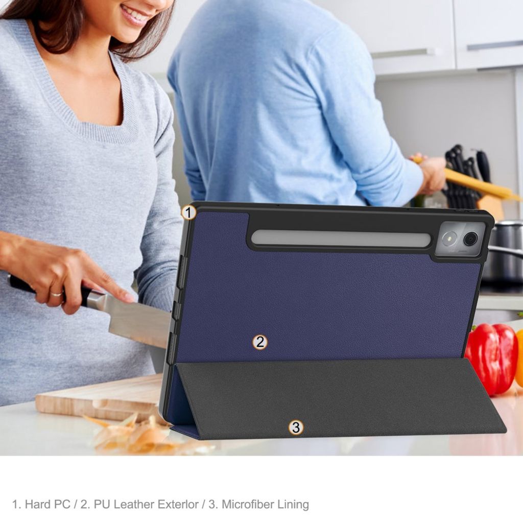 Lenovo Idea Tab Pro Tri-Fold Etui med Stativ og Pennespor – Mørkblå