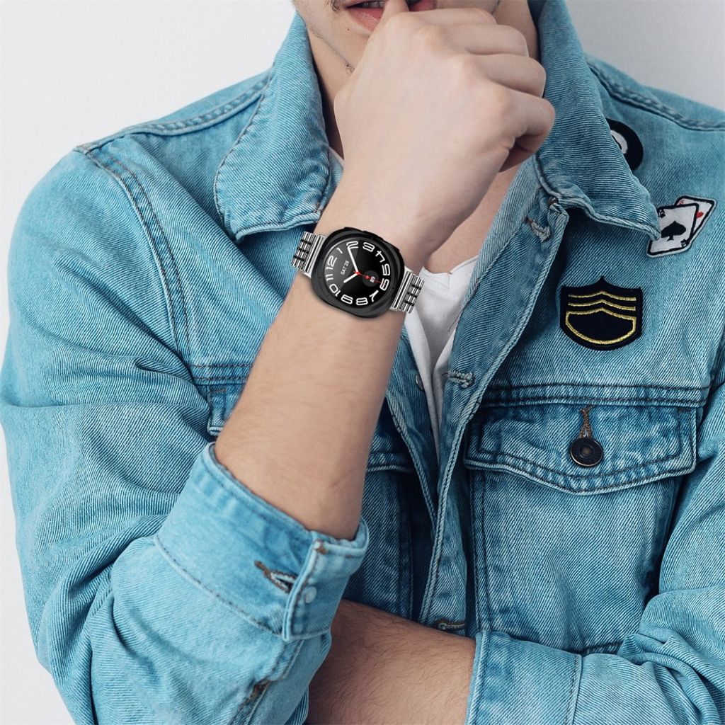 Samsung Galaxy Watch8 44 mm jne. Kellonranneke, Ruostumaton teräs - hopea+musta