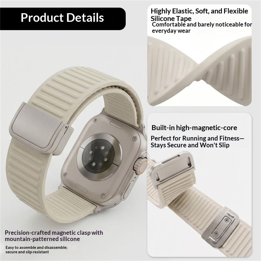 Apple Watch 49/46/44/42mm Silikoni kelloranneke magneettisella sulkemisella - Ruskea
