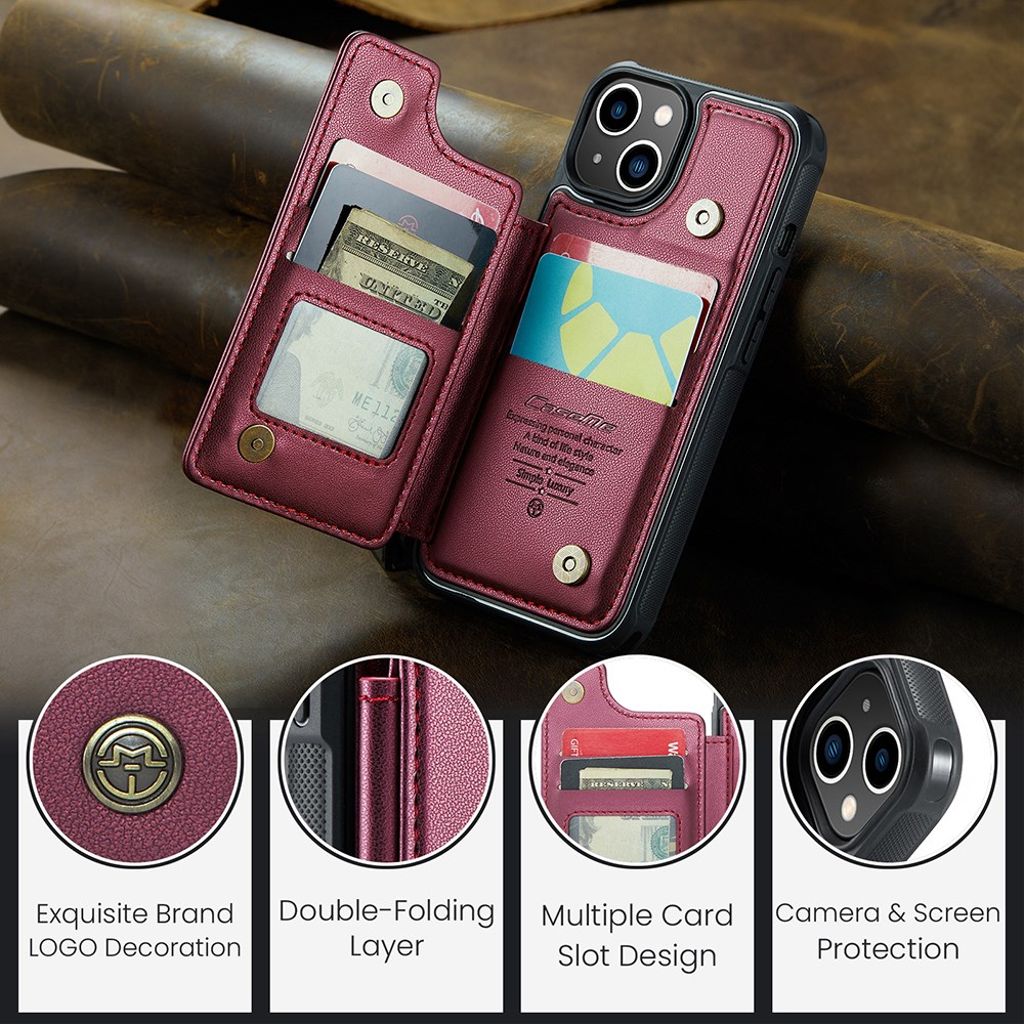 CASEME C22 iPhone 14 RFID-blokerende Cover Kortholder - Rød