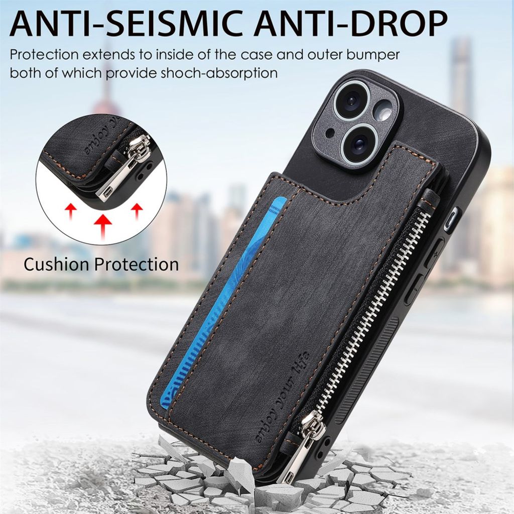 iPhone 14 Kuori Kortinpidike/Jalusta - Musta