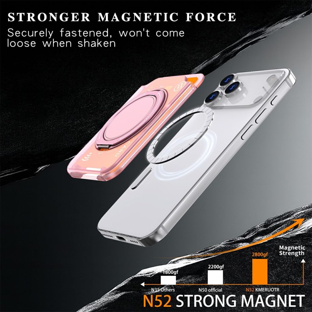 Magnetisk kortholder til mobiltelefon med ringstativ - gjennomsiktig rosa