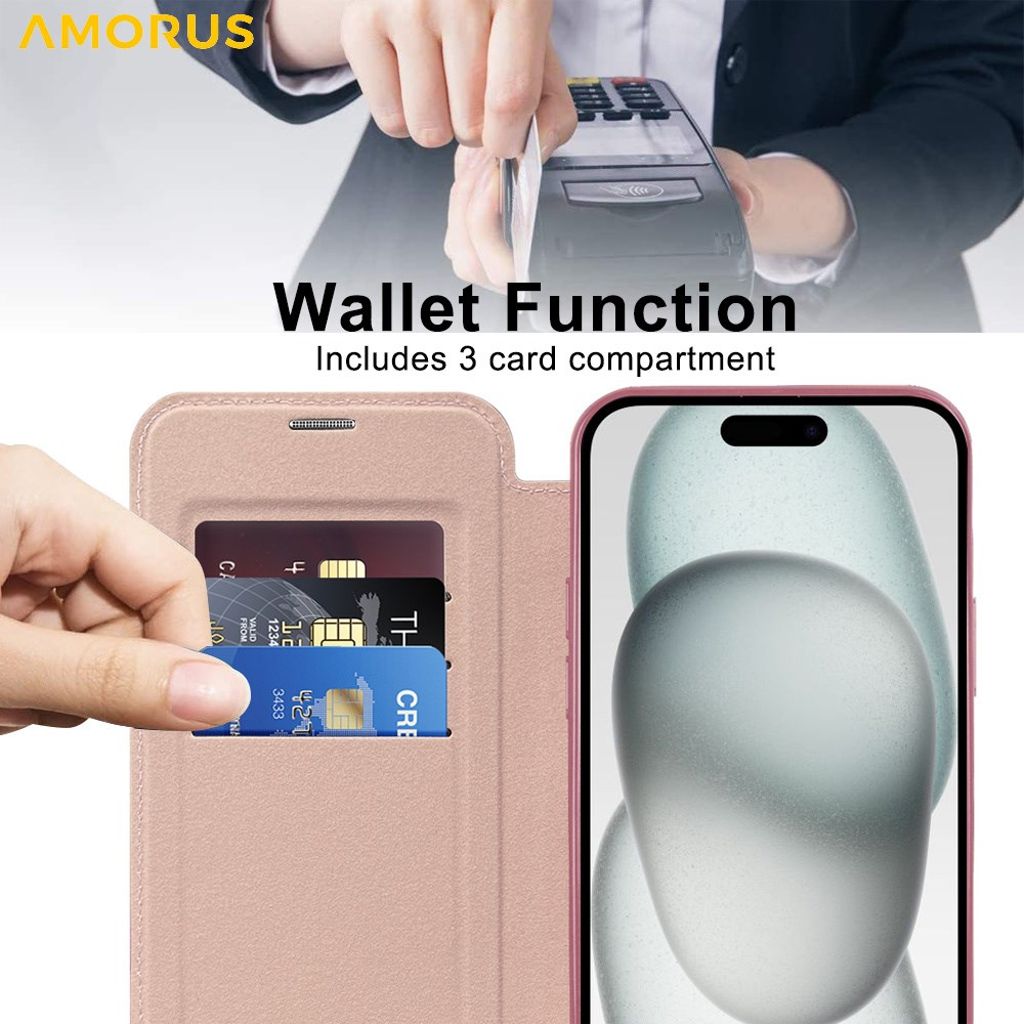 AMORUS iPhone 15 Plus Kotelo MagSafe - Vaaleanpunainen