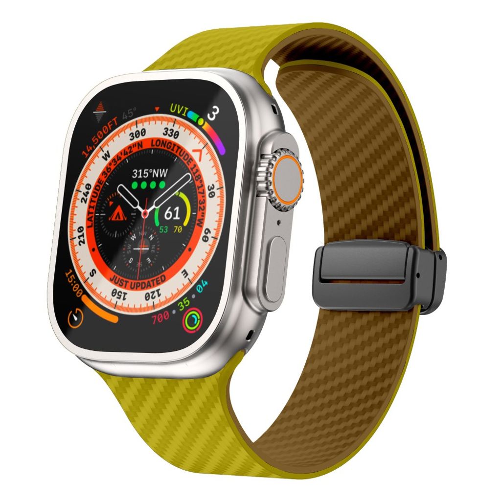 Apple Watch 49 / 46 / 44 / 42mm Klockarmband kolfibertextur - Gul/Brun