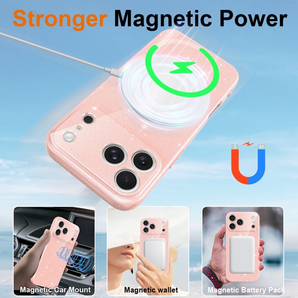 iPhone 17 Pro Max MagSafe Kimaltava Kuori – Vaaleanpunainen