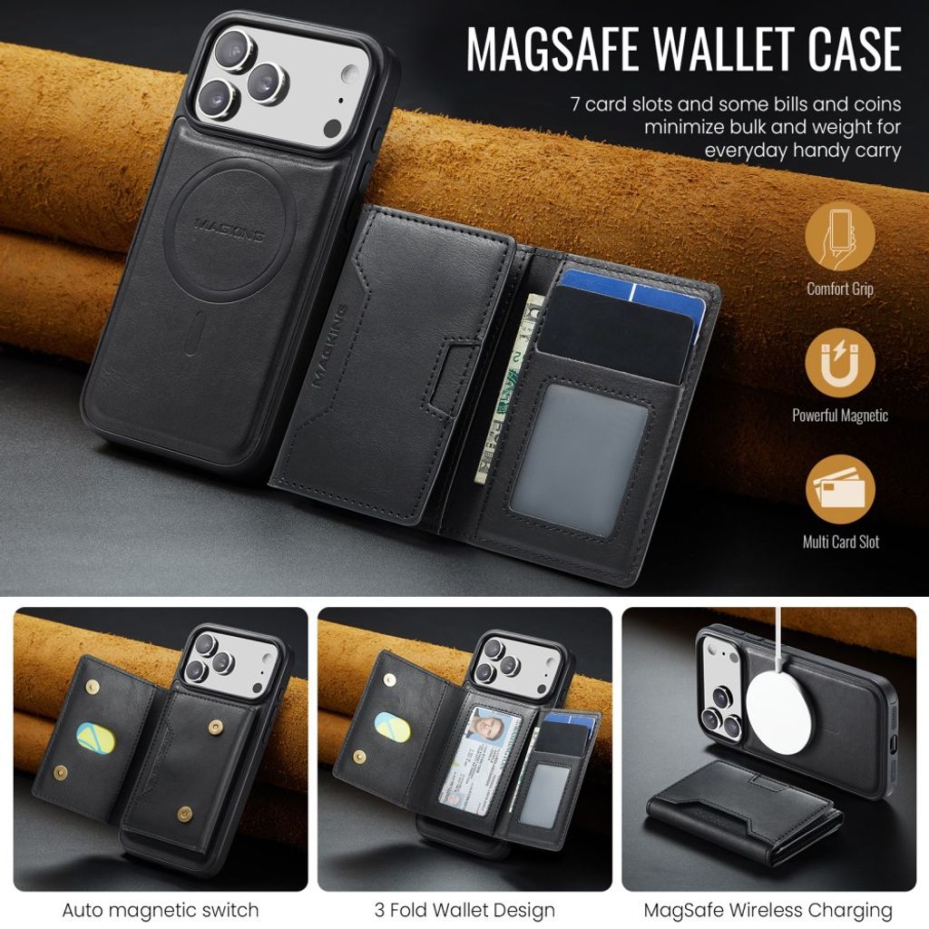 MAGKING iPhone 18 Pro Max/17 Pro Max MagSafe Kuori irrotettavalla lompakolla - Musta