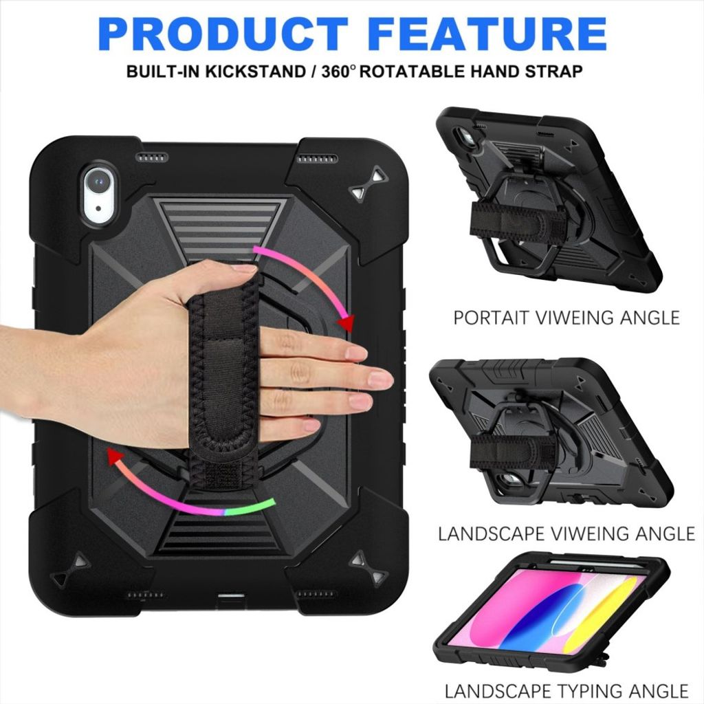 iPad A16 11" 2025/10.9" 2024 Cover med standfunktion / skulderrem / holder til styluspen - Sort