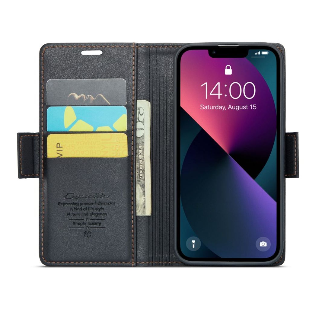 CASEME iPhone 14 Lommeboketui RFID-blokkerende 3 Kortspor - Svart