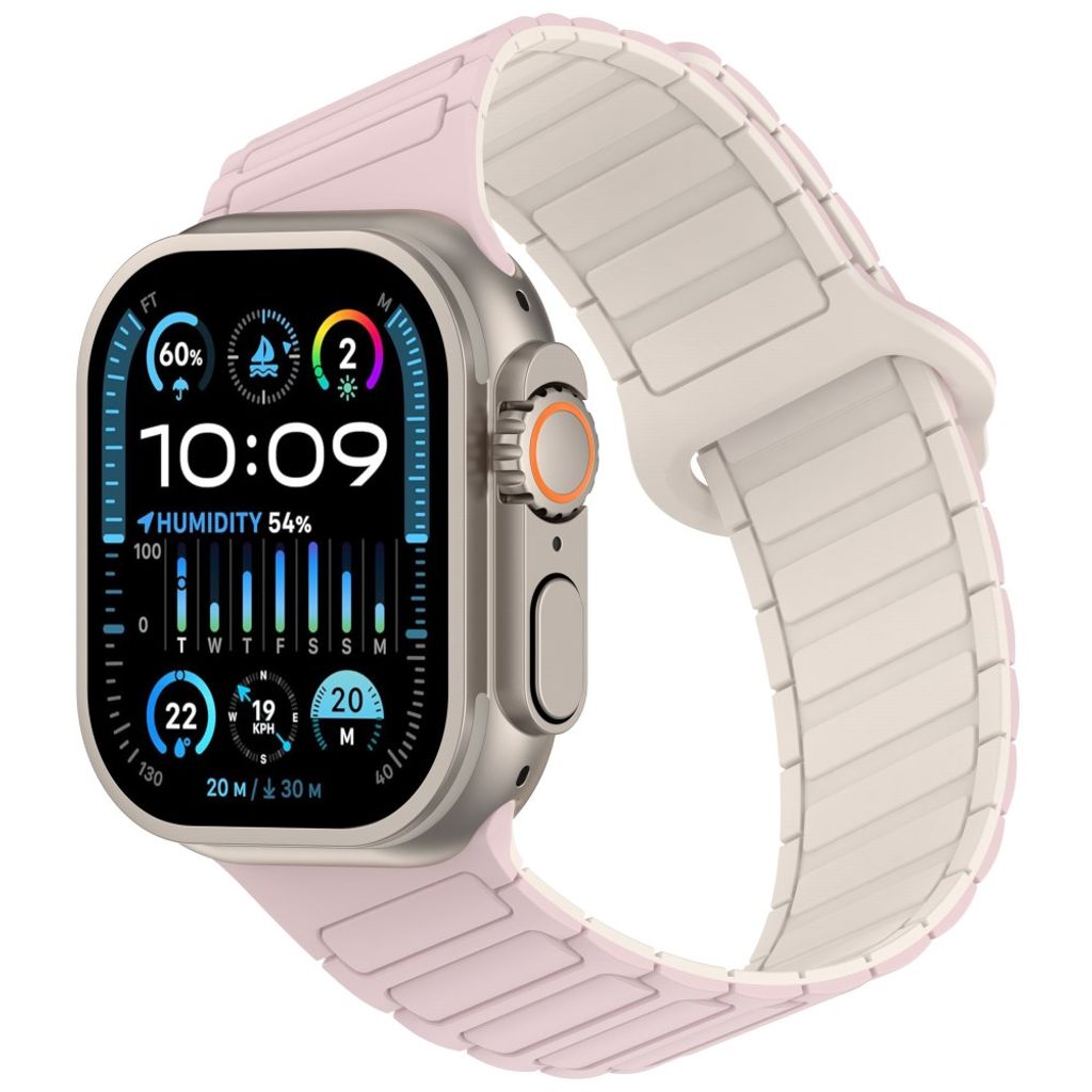 Apple Watch 42/41/40/38mm Klockarmband i Silikon Magnetisk Loop - Rosa/Vit