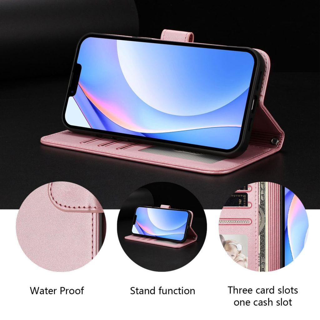 Samsung Galaxy A57 5G Pungetui RFID-blokerende PU læder Stativ - Lyserød