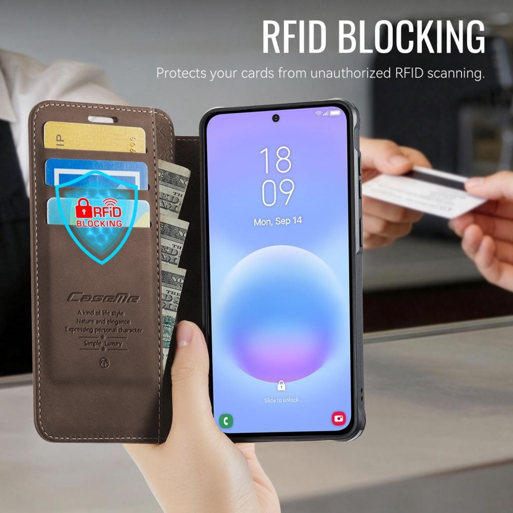 CASEME 053 Samsung Galaxy A17/A16/A26 Lompakkokotelo MagSafe RFID-estävä - Ruskea
