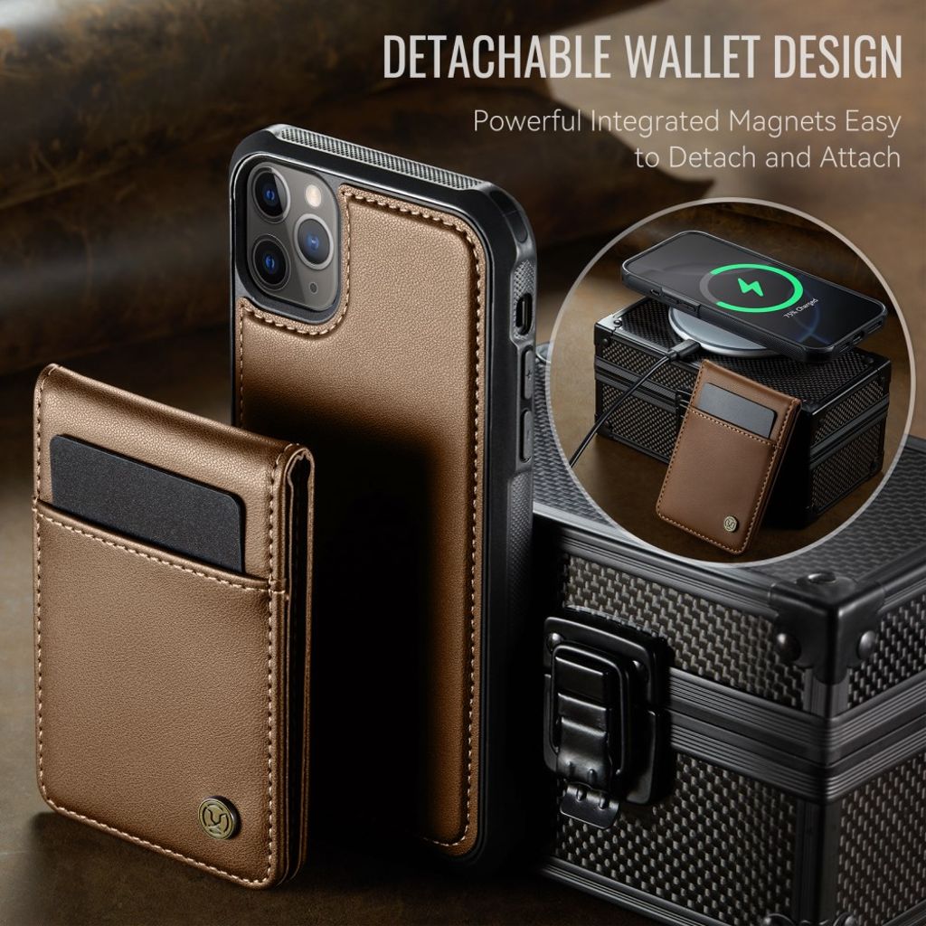 JEEHOOD iPhone 11 Pro Max Plånboksskal MagSafe RFID Kortfack – Brun